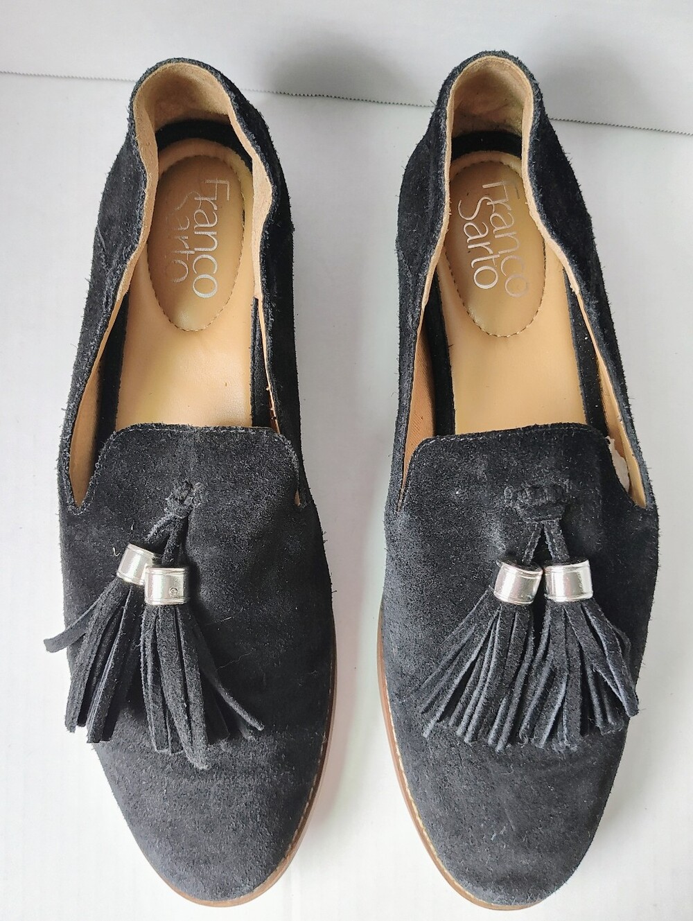 Franco Sarto Black Suede Tasseled Women's Slip-on Loafers Sz 8